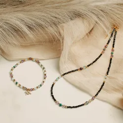 Chryzokola, Ametyst, Fluoryt - srebrna pozłacana bransoletka na ochronę, spokój, kreatywność - Wodnik