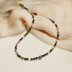 Ametyst, Kryształ Górski, Turmalin - srebro pozłacane naszyjnik na intuicję, sukces, uzdrawianie - Lumina