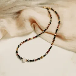 Kwarc Różowy, Rubin, Granat - srebro pozłacane naszyjnik na miłość, harmonię, szczęście - Lumina