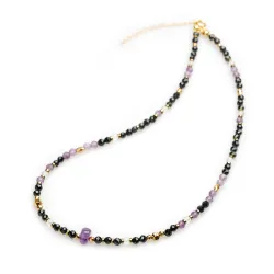 Ametyst, Kryształ Górski, Turmalin - srebro pozłacane naszyjnik na intuicję, sukces, uzdrawianie - Lumina