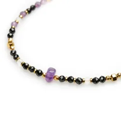 Ametyst, Kryształ Górski, Turmalin - srebro pozłacane naszyjnik na intuicję, sukces, uzdrawianie - Lumina