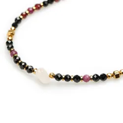 Kwarc Różowy, Rubin, Granat - srebro pozłacane naszyjnik na miłość, harmonię, szczęście - Lumina