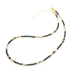 Turmalin, Kwarc Dymny, Kamień Księżycowy - srebro pozłacane naszyjnik na ochronę, bogactwo, uzdrowienie - Koziorożec