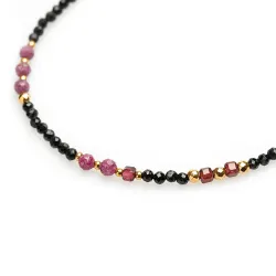 Rubin, Granat, Turmalin - srebro pozłacane naszyjnik na radość, miłość, szczęście - Baran