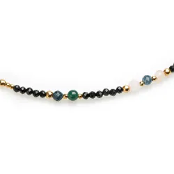 Agat, Kwarc Różowy, Szafir - srebro pozłacane naszyjnik na koncentrację, siłę, harmonię - Byk