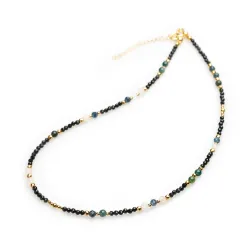 Agat, Kwarc Różowy, Szafir - srebro pozłacane naszyjnik na koncentrację, siłę, harmonię - Byk