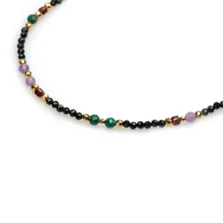 Ametyst, Granat, Malachit - srebro pozłacane naszyjnik na koncentrację, miłość, sukces - Skorpion