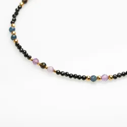 Ametyst, Obsydian, Szafir - srebro pozłacane naszyjnik na koncentrację, miłość, sukces - Strzelec