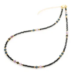 Ametyst, Obsydian, Szafir - srebro pozłacane naszyjnik na koncentrację, miłość, sukces - Strzelec