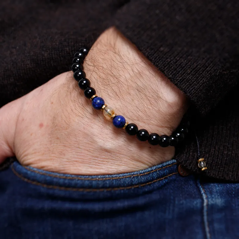 Lapis Lazuli, Cytryn, Turmalin - bransoletka na sznurku na zdrowie, intuicję, duchowość - Ona i On