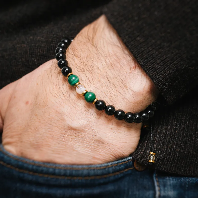 Malachit, Cytryn, Turmalin - bransoletka na sznurku na odwagę, siłę, spokój - Ona i On