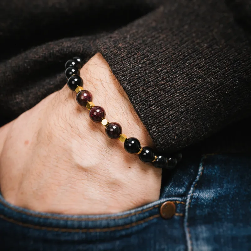 Onyks, Granat, Hematyt - bransoletka męska na koncentracja, miłość, sukces - Ona i On