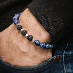 Sodalit, Lawa Wulkaniczna, Hematyt - bransoletka męska na szczęście, duchowość, koncentrację - Ona i On