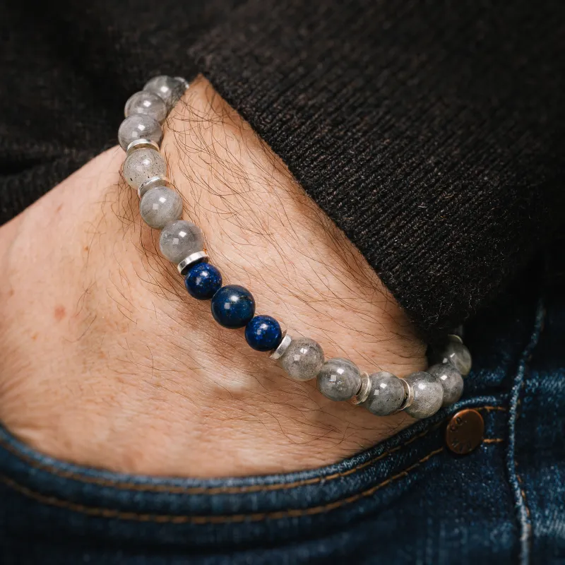 Bransoletka męska na gumce – Labradoryt, Lapis Lazuli i Hematyt | Ona i On