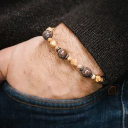 Jaspis, Hematyt - bransoletka męska na sznurku na zdrowie, odwagę, spokój - Ona i On