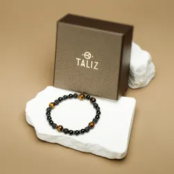 Turmalin Tygrysie Oko, Lawa Wulkaniczna - bransoletka na ochronę, bogactwo, uzdrowienie - Jego styl