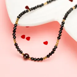 Granat,Turmalin, Hematyt - srebrny pozłacany naszyjnik na zdrowie, miłość, kreatywność - Pocałunek Miłości