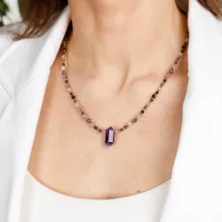 Ametyst, Labradoryt, Obsydian - srebrny pozłacany naszyjnik na koncentrację, miłość, sukces - Ezoteryczna Elegancja