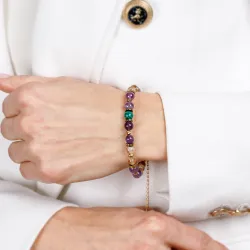 Ametyst, Malachit, Cytryn - srebrna pozłacana bransoletka na koncentrację, miłość, sukces - Energia Sukcesu