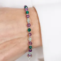 Kocie Oko, Malachit, Ametyst, Hematyt - srebrna bransoletka na koncentrację, miłość, bogactwo - Energia Sukcesu