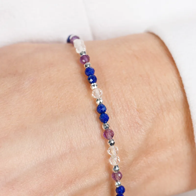 Lapis Lazuli, Ametyst, Kryształ Górski - srebrna bransoletka na koncentrację, miłość, sukces - Energia Sukcesu
