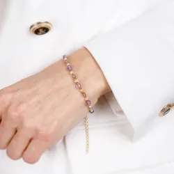 Ametyst, Kwarc dymny, Cytryn - srebrna pozłacana bransoletka na koncentrację, miłość, sukces - Energia Sukcesu