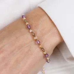 Ametyst, Kwarc dymny, Cytryn - srebrna pozłacana bransoletka na koncentrację, miłość, sukces - Energia Sukcesu