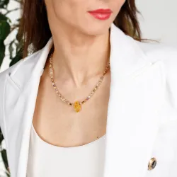 Cytryn, Jaspis, Fluoryt - srebrny pozłacany naszyjnik na sukces, szczęście, bogactwo - Ezoteryczna Elegancja