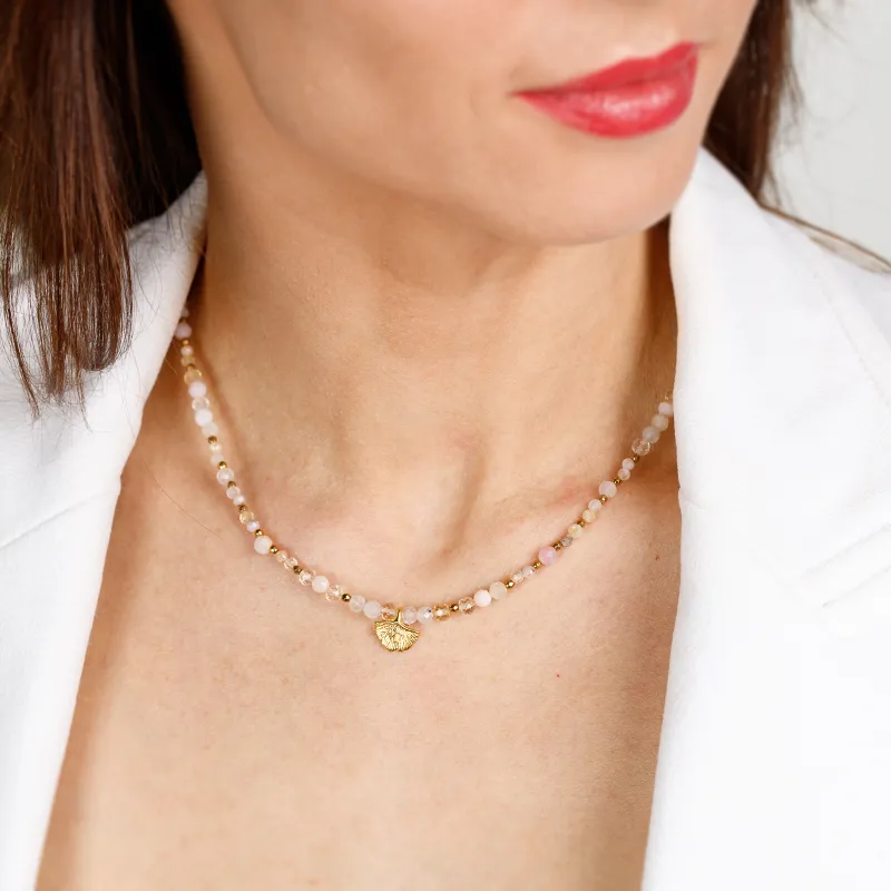 Opal, Akwamaryn, Cytryn - srebrny pozłacany naszyjnik na kreatywność, harmonię, miłość - Natura