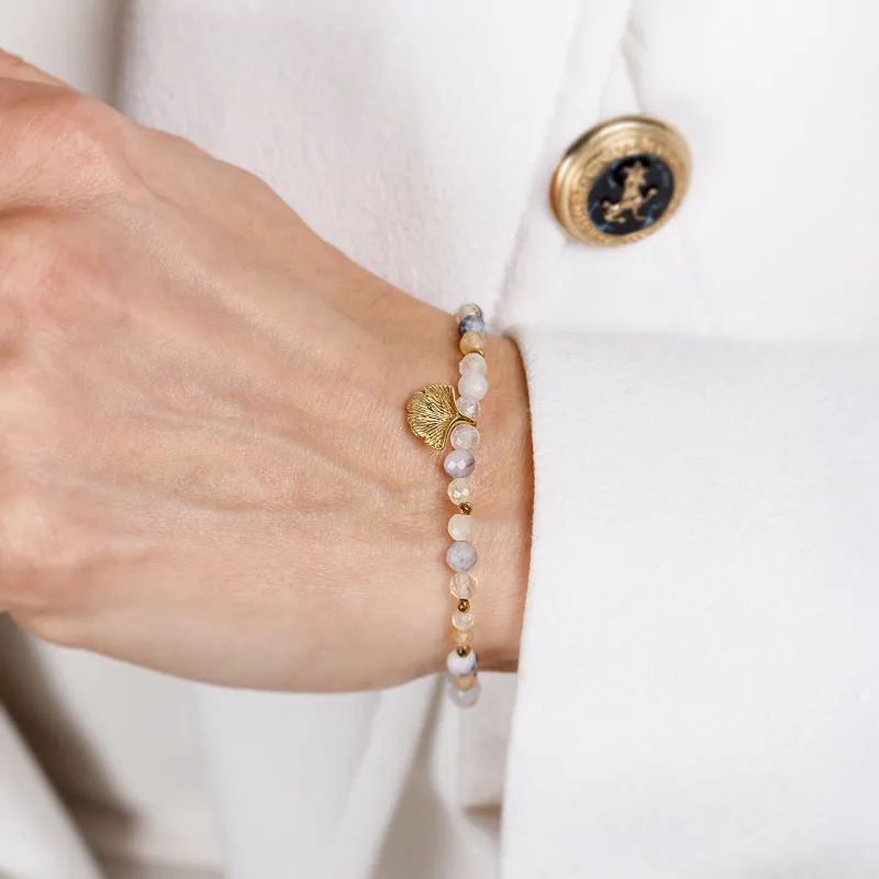 Opal, Akwamaryn, Cytryn - srebrna pozłacana bransoletka na kreatywność, harmonię, miłość - Natura