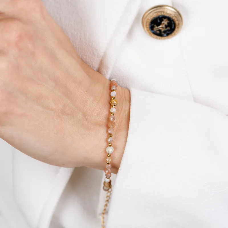 Kamień Słoneczny, Jaspis, Opal - srebrna pozłacana bransoletka na radość, szczęście, sukces - Energia Sukcesu