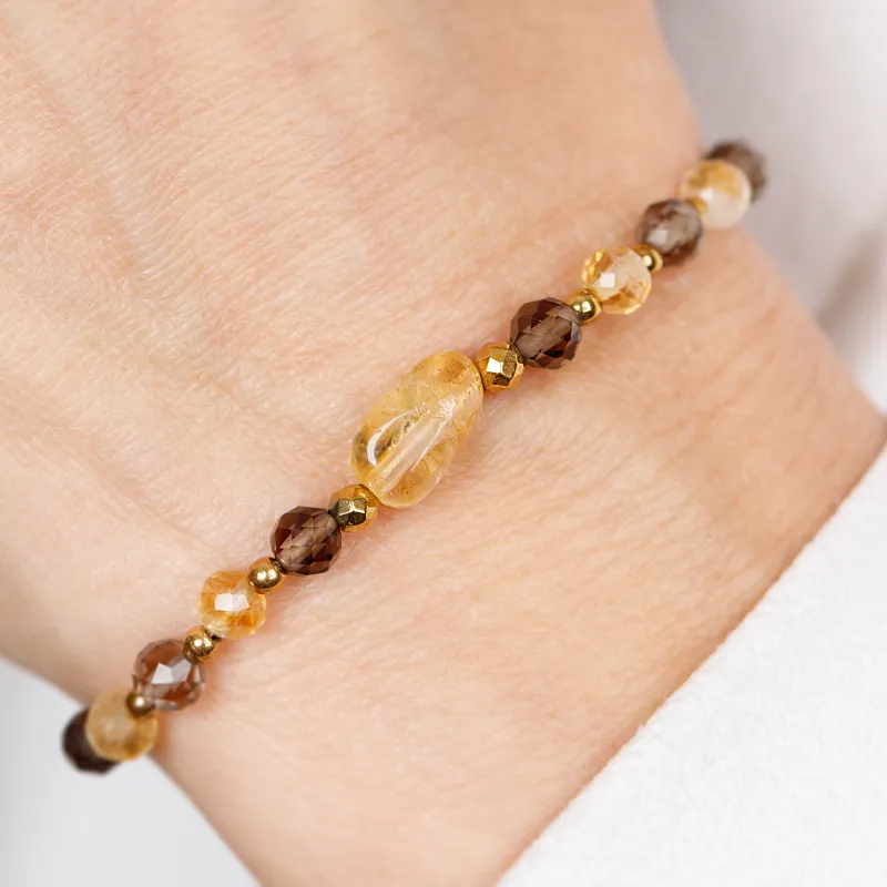 Cytryn, Kwarc Dymny, Hematyt - bransoletka na sznurku na sukces, szczęście, bogactwo - Energia Sukcesu