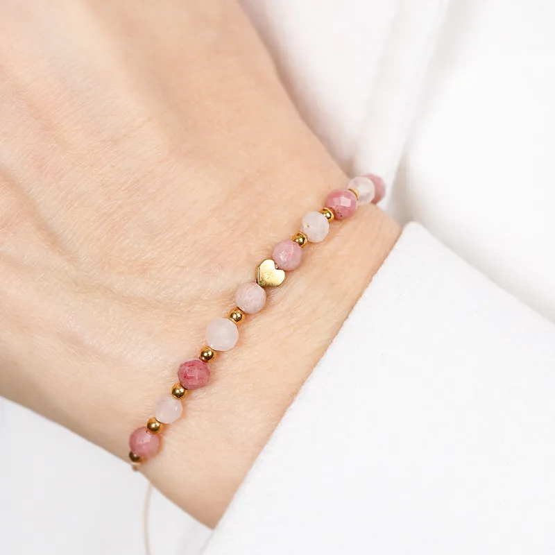 Kwarc Różowy, Rodochrozyt, Hematyt - bransoletka na sznurku na miłość, harmonię, szczęście - Pocałunek Miłości