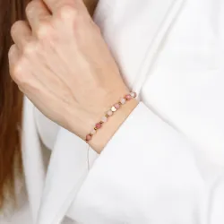 Kwarc Różowy, Rodochrozyt, Hematyt - bransoletka na sznurku na miłość, harmonię, szczęście - Pocałunek Miłości