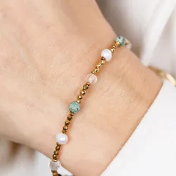 Perła, Kryształ Górski, Turkus - srebro pozłacane bransoletka na harmonię, uzdrawianie, spokój - Skarby Oceanu