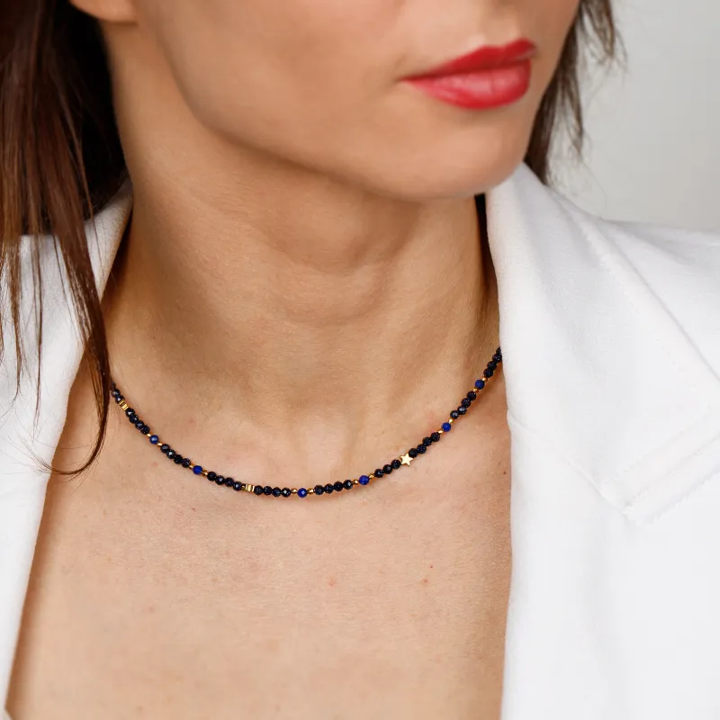 Noc Kairu, Lapis Lazuli - srebrny pozłacany naszyjnik na harmonia, uzdrawianie, spokój - Parada Planet