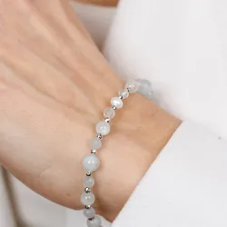 Akwamaryn, Perła - srebrna bransoletka na zdrowie, odwagę, harmonię - Skarby Oceanu