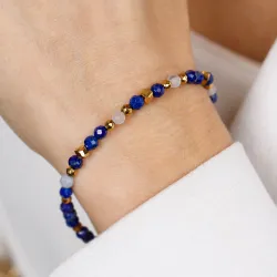 Lapis Lazuli, Akwamaryn, Hematyt - srebrna pozłacana bransoletka na zdrowie, intuicję, duchowość - Duchowe Przebudzenie