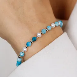 Perła, Apatyt - srebrna bransoletka na kreatywność, harmonię, uzdrowienie - Skarby Oceanu