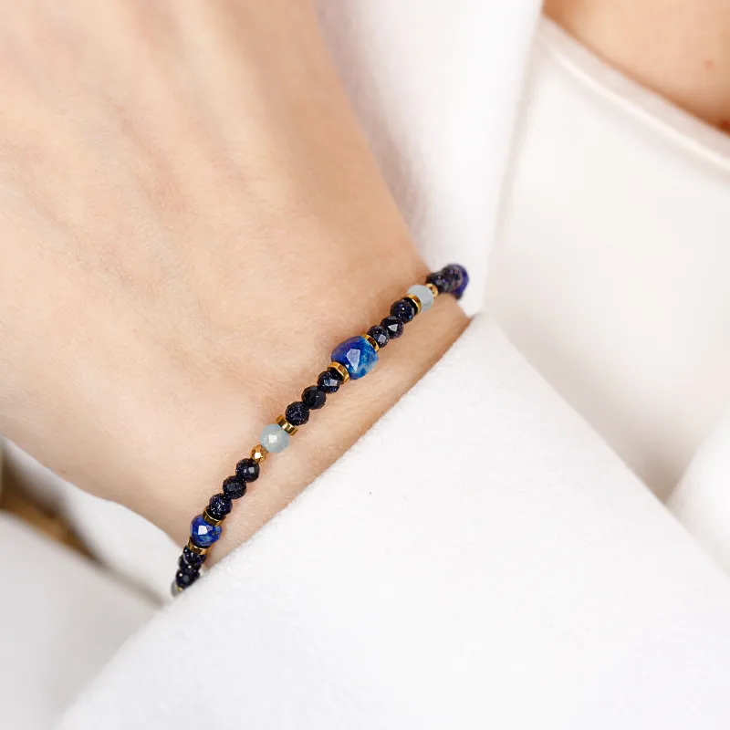 Noc Kairu, Akwamaryn, Lapis Lazuli - srebrna pozłacana bransoletka na harmonia, uzdrowienie, spokój - Magiczna Noc