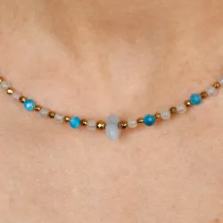 Akwamaryn,Apatyt, Hematyt - srebrny pozłacany naszyjnik na zdrowie, odwagę, harmonię - Refleksja Zdrowia