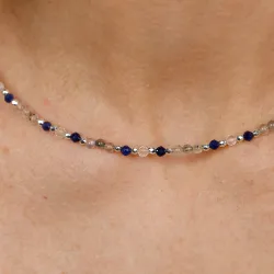 Sodalit, Kryształ Górski, Labradoryt - srebrny naszyjnik na szczęście, duchowość, koncentrację - Światło Spokoju