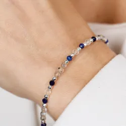 Sodalit, Kryształ Górski, Labradoryt - srebrna bransoletka na szczęście, duchowość, koncentrację - Oaza Szczęścia