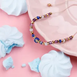 Lapis Lazuli, Akwamaryn, Ametyts - bransoletka na sznurku na zdrowie, intuicję, duchowość - Duchowe Przebudzenie