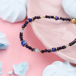 Noc Kairu, Akwamaryn, Lapis Lazuli - srebrna pozłacana bransoletka na harmonia, uzdrowienie, spokój - Magiczna Noc