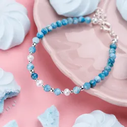 Perła, Apatyt - srebrna bransoletka na kreatywność, harmonię, uzdrowienie - Skarby Oceanu