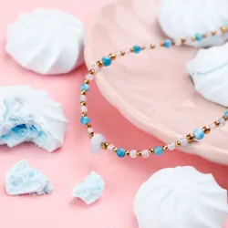 Akwamaryn, Apatyt, Hematyt - srebrny pozłacany naszyjnik na zdrowie, odwagę, harmonię - Refleksja Zdrowia