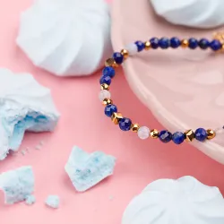 Lapis Lazuli, Akwamaryn, Hematyt - srebrna pozłacana bransoletka na zdrowie, intuicję, duchowość - Duchowe Przebudzenie