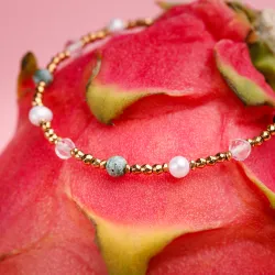 Perła, Kryształ Górski, Turkus - srebro pozłacane bransoletka na harmonię, uzdrowienie, spokój - Skarby Oceanu