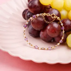 Ametyst, Kwarc dymny, Cytryn - srebrna pozłacana bransoletka na koncentrację, miłość, sukces - Energia Sukcesu